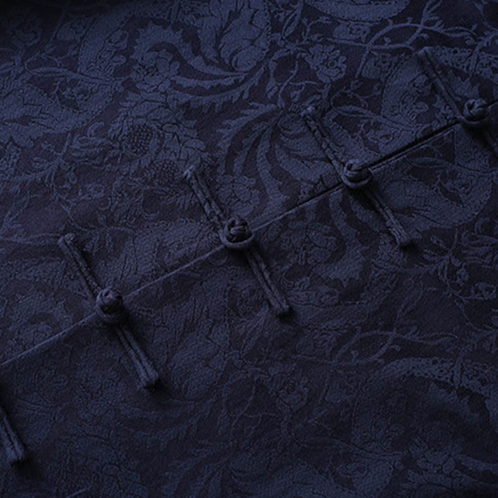 Buddha Stones 2点セット メンズ 唐装 ジャカード つる柄 カエルボタン コットン 長袖 シャツ パンツ セット - image 4