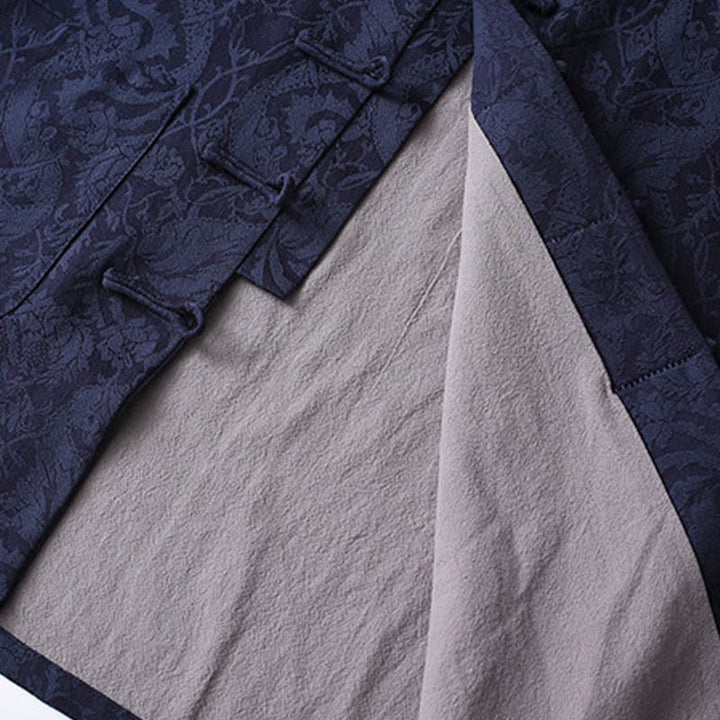 Buddha Stones 2点セット メンズ 唐装 ジャカード つる柄 カエルボタン コットン 長袖 シャツ パンツ セット - image 3