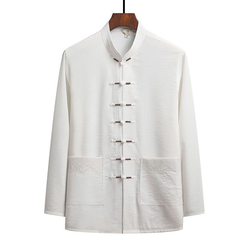 Buddha Stones 2点セット 無地 唐装 メンズ フロッグボタン 長袖 シャツ パンツ セット - 白 - シャツ - US/UK/AU42、EU52（4XL） - image 13