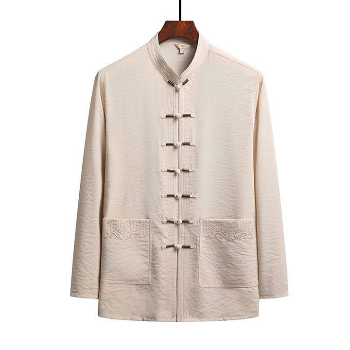 Buddha Stones 2点セット 無地 唐装 メンズ フロッグボタン 長袖 シャツ パンツ セット - ビスク - シャツ - US/UK/AU42、EU52（4XL） - image 17