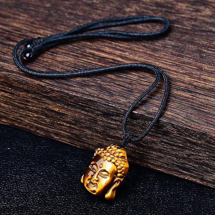 Buddha Stonesタイガーアイ ストリング 仏陀頭 勇気 ネックレス ペンダント - image 7