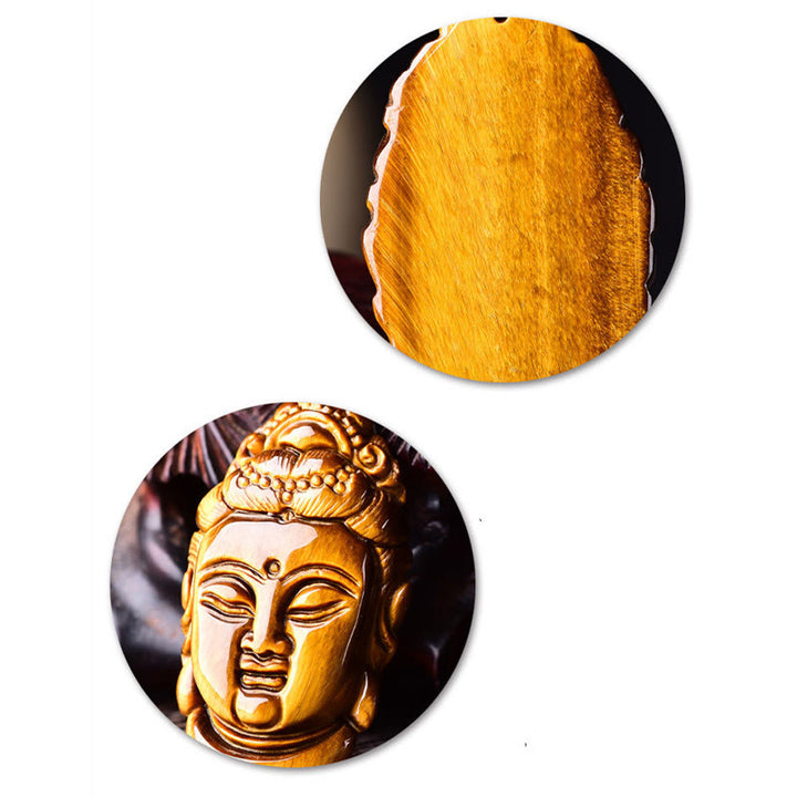Buddha Stonesタイガーアイ 観音菩薩 頭 紐 強さ ネックレス ペンダント