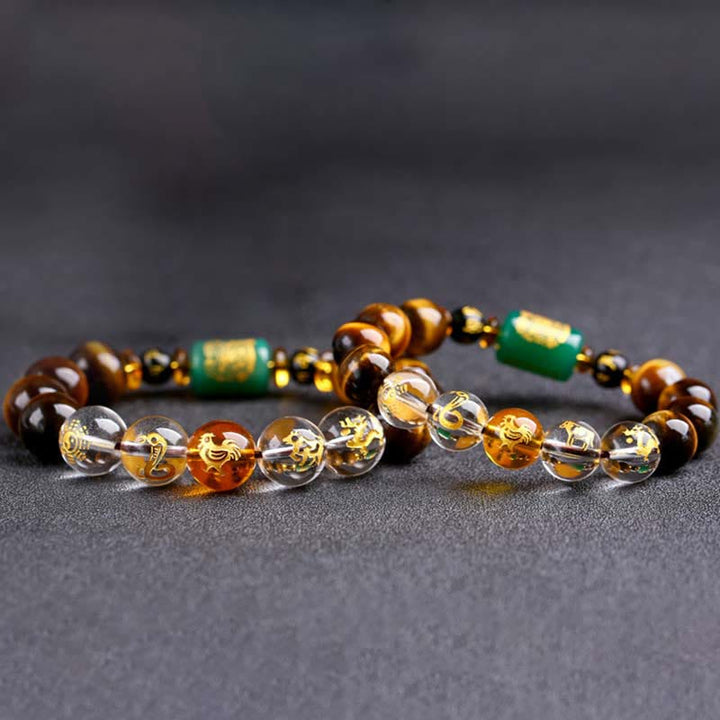 Buddha Stones十二支 タイガーアイ ホワイトクリスタル 勇気ブレスレット