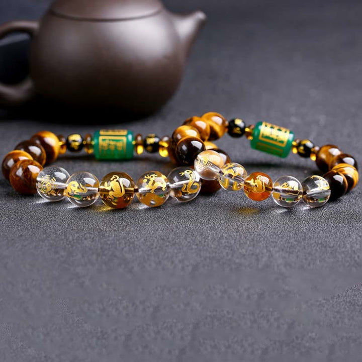 Buddha Stones十二支 タイガーアイ ホワイトクリスタル 勇気ブレスレット