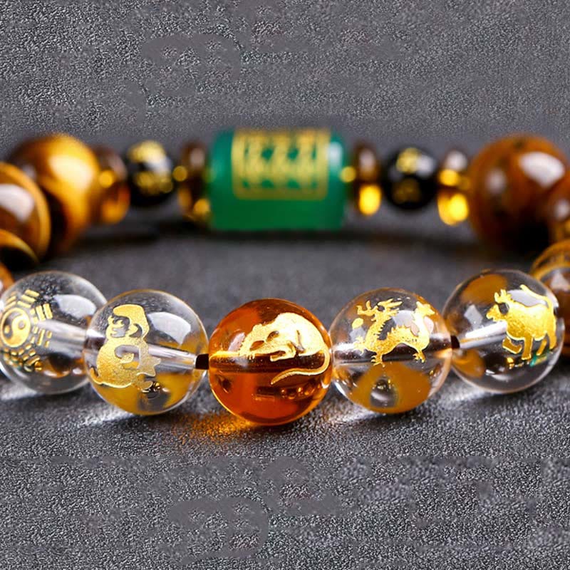 Buddha Stones十二支 タイガーアイ ホワイトクリスタル 勇気ブレスレット