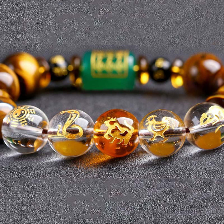 Buddha Stones十二支 タイガーアイ ホワイトクリスタル 勇気ブレスレット