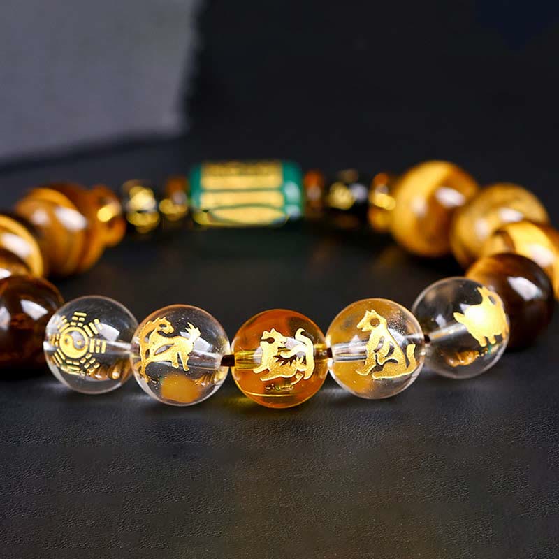 Buddha Stones十二支 タイガーアイ ホワイトクリスタル 勇気ブレスレット