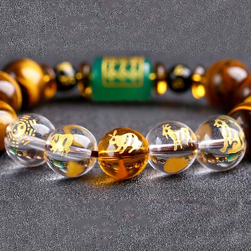 Buddha Stones十二支 タイガーアイ ホワイトクリスタル 勇気ブレスレット