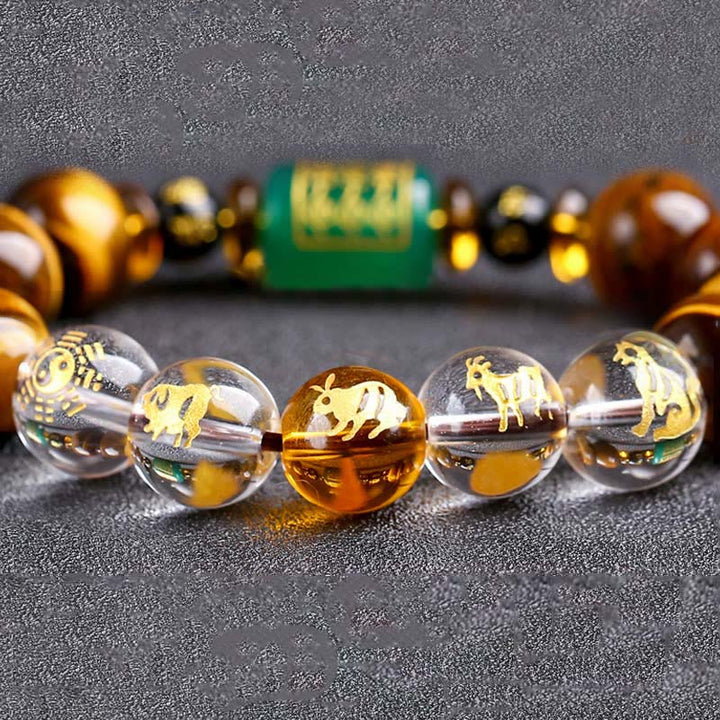 Buddha Stones十二支 タイガーアイ ホワイトクリスタル 勇気ブレスレット