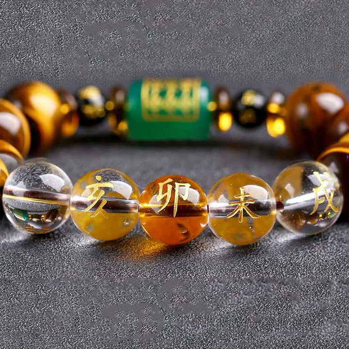 Buddha Stones十二支 タイガーアイ ホワイトクリスタル 勇気ブレスレット