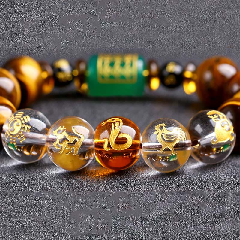 Buddha Stones十二支 タイガーアイ ホワイトクリスタル 勇気ブレスレット