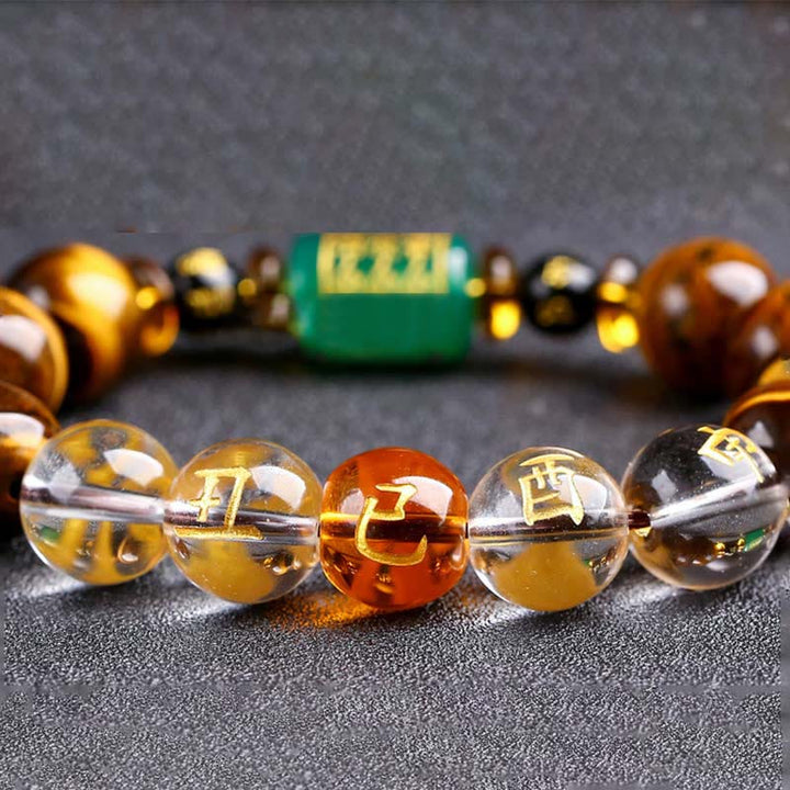 Buddha Stones十二支 タイガーアイ ホワイトクリスタル 勇気ブレスレット