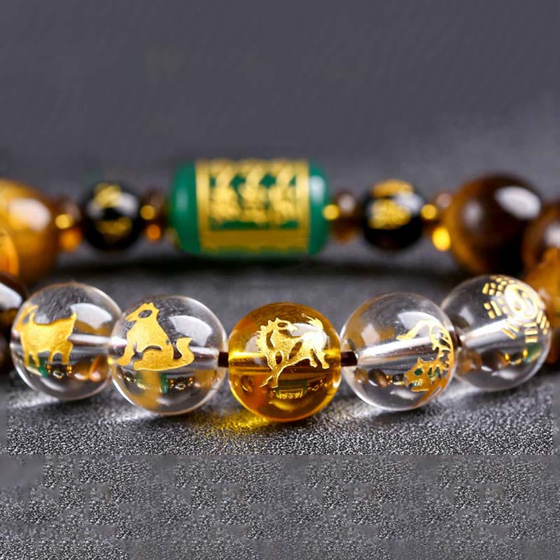 Buddha Stones十二支 タイガーアイ ホワイトクリスタル 勇気ブレスレット