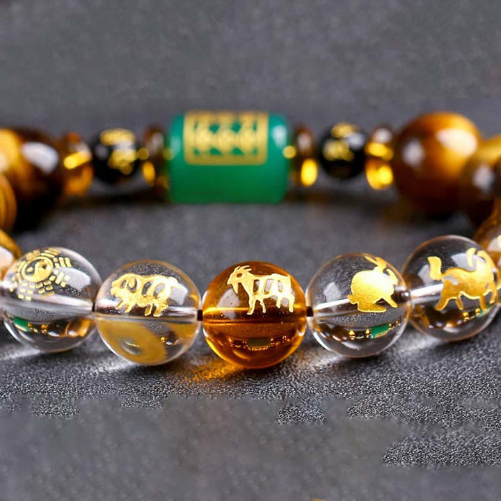 Buddha Stones十二支 タイガーアイ ホワイトクリスタル 勇気ブレスレット