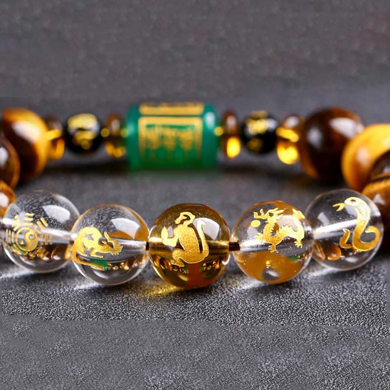 Buddha Stones十二支 タイガーアイ ホワイトクリスタル 勇気ブレスレット