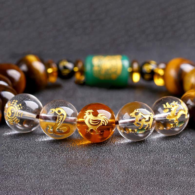 Buddha Stones十二支 タイガーアイ ホワイトクリスタル 勇気ブレスレット