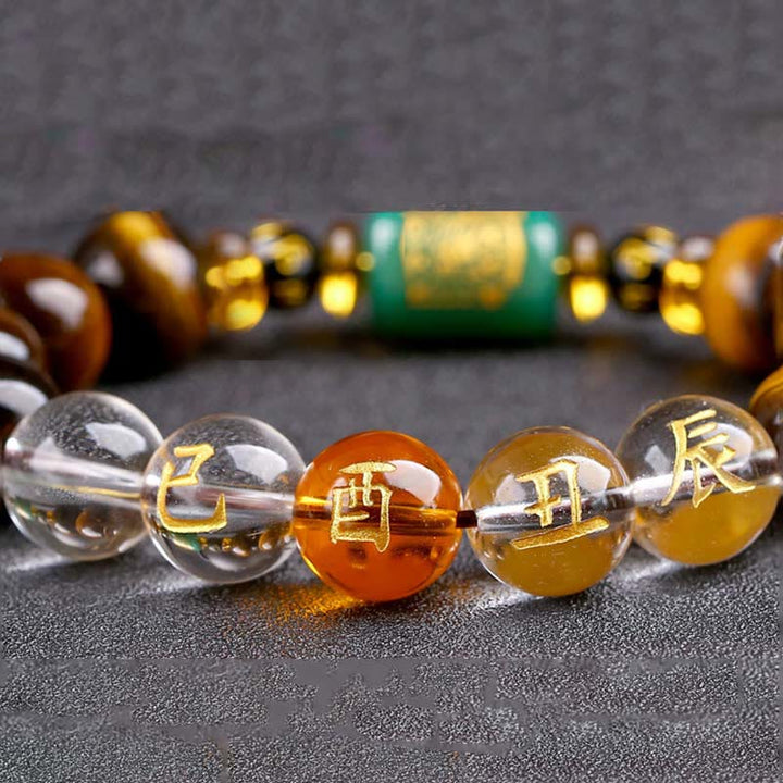 Buddha Stones十二支 タイガーアイ ホワイトクリスタル 勇気ブレスレット