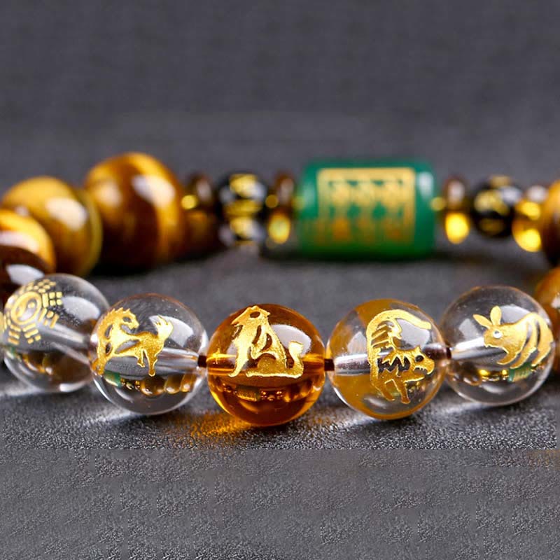 Buddha Stones十二支 タイガーアイ ホワイトクリスタル 勇気ブレスレット