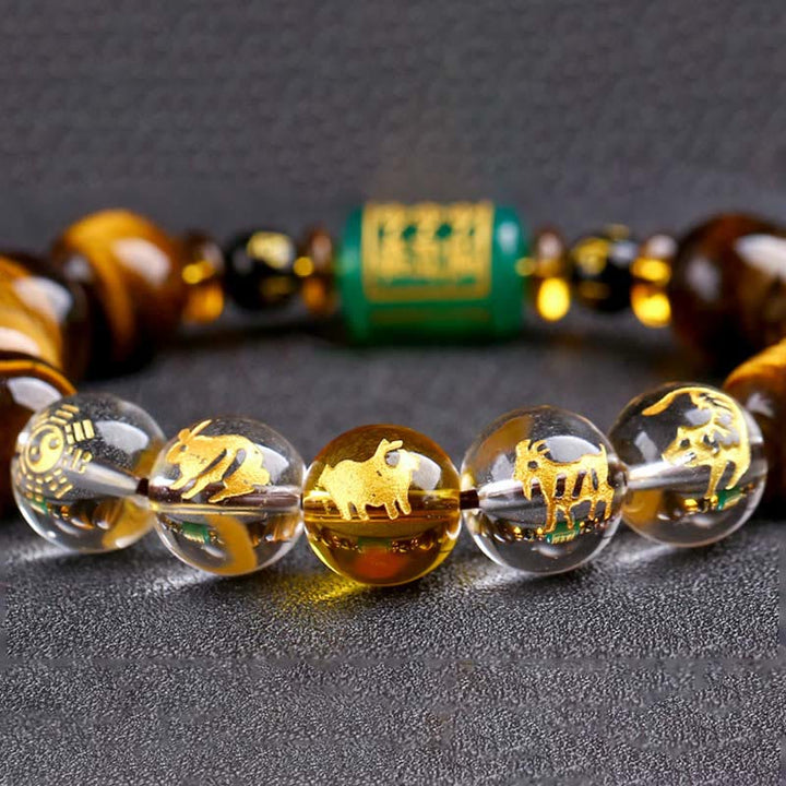 Buddha Stones十二支 タイガーアイ ホワイトクリスタル 勇気ブレスレット