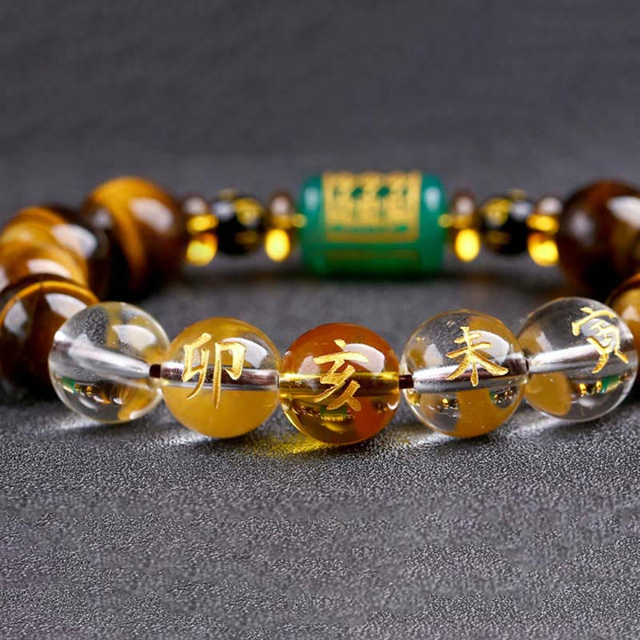 Buddha Stones十二支 タイガーアイ ホワイトクリスタル 勇気ブレスレット