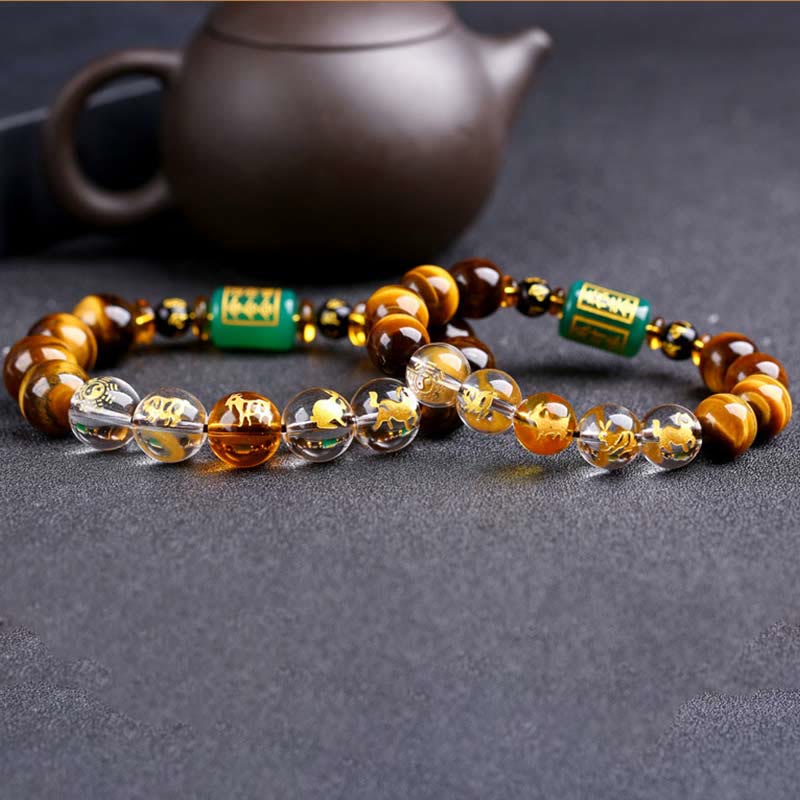 Buddha Stones十二支 タイガーアイ ホワイトクリスタル 勇気ブレスレット