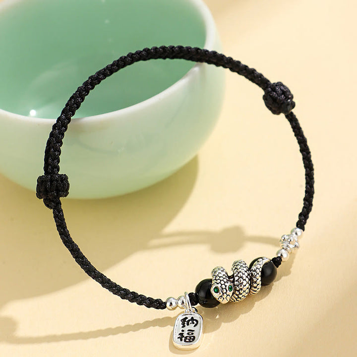 Buddha Stones福文字瑪瑙 蛇年 幸運のお守り 紐 幸運ブレスレット