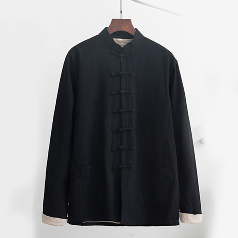 Buddha Stones 2点セット 禅唐装 メンズ リネン カエルボタン 長袖 シャツ パンツ セット - image 3