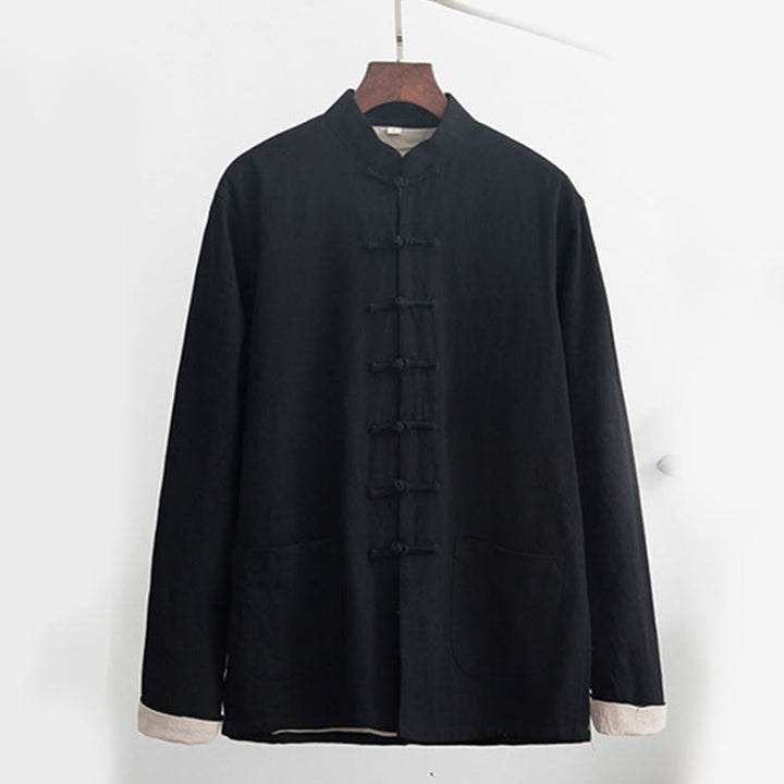 Buddha Stones 2点セット 禅唐装 メンズ リネン カエルボタン 長袖 シャツ パンツ セット - image 3