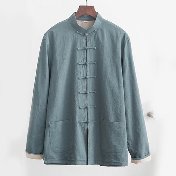 Buddha Stones 2点セット 禅唐装 メンズ リネン カエルボタン 長袖 シャツ パンツ セット - image 5