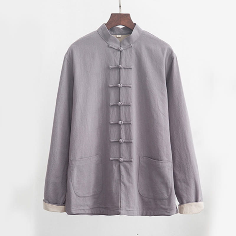 Buddha Stones 2点セット 禅唐装 メンズ リネン カエルボタン 長袖 シャツ パンツ セット - image 1