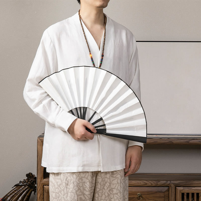 Buddha StonesVネック メンズ リネン 長袖シャツ 禅服 - image 1