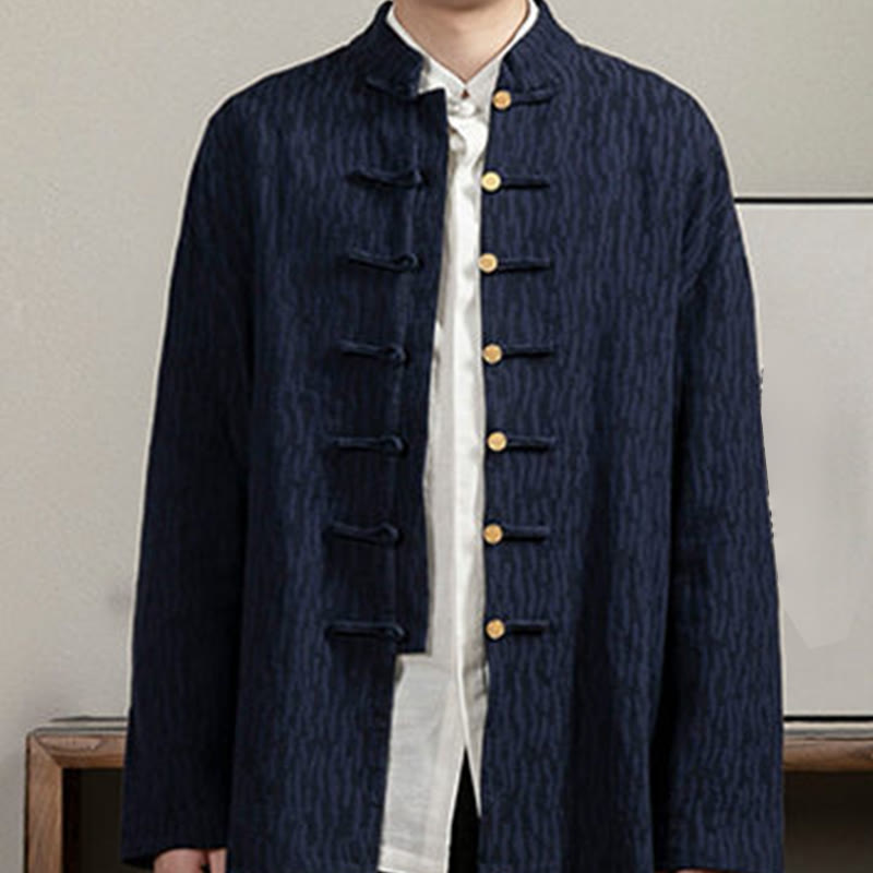 Buddha Stonesカジュアル フロッグボタン タンスーツ ジャカード リネン メンズ シャツ