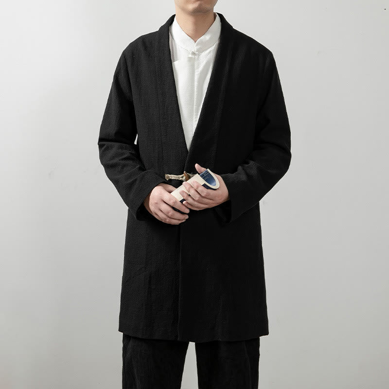 Buddha Stones秋 シンプル コットン メンズ 長袖 ミドル丈 コート 服 - image 5