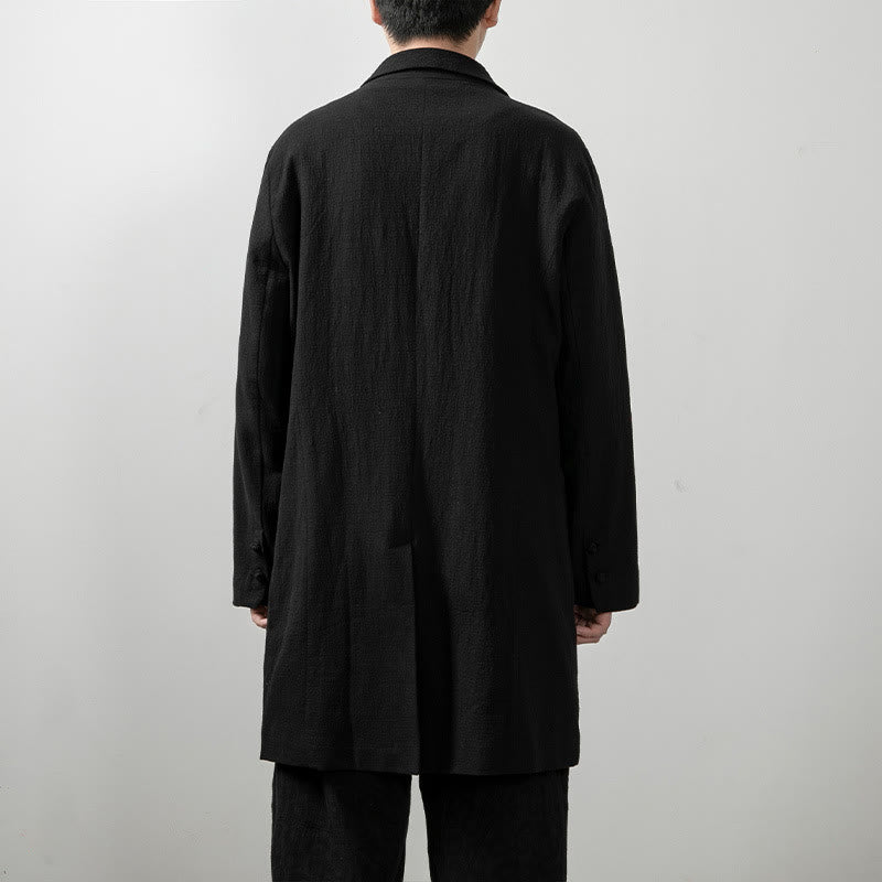 Buddha Stones秋 シンプル コットン メンズ 長袖 ミドル丈 コート 服 - image 4