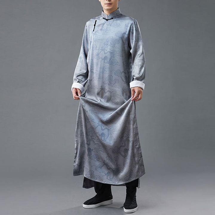 Buddha Stonesヴィンテージ中国製カエルボタン唐装メンズドラゴンコットンローブ