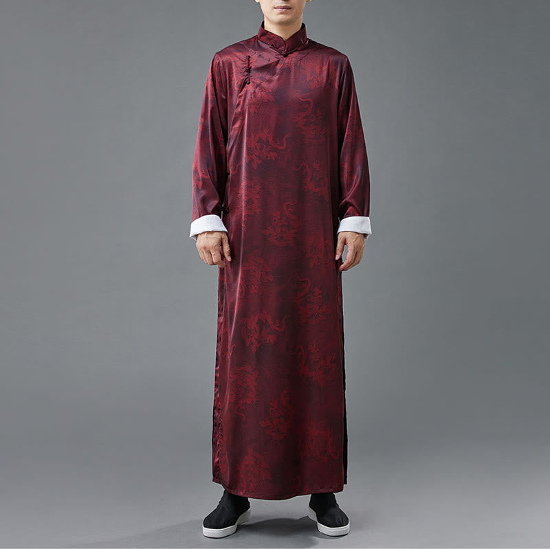 Buddha Stonesヴィンテージ中国製カエルボタン唐装メンズドラゴンコットンローブ