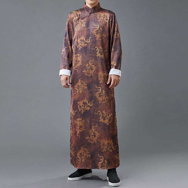 Buddha Stonesヴィンテージ中国製カエルボタン唐装メンズドラゴンコットンローブ
