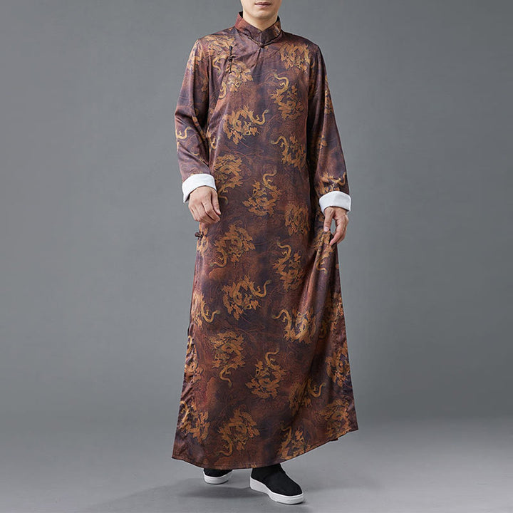 Buddha Stonesヴィンテージ中国製カエルボタン唐装メンズドラゴンコットンローブ
