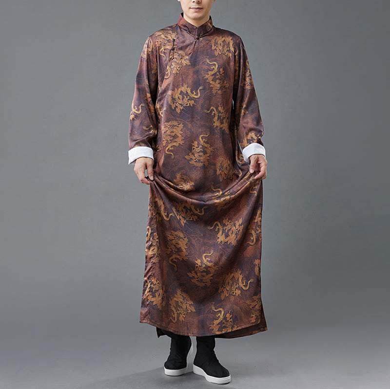 Buddha Stonesヴィンテージ中国製カエルボタン唐装メンズドラゴンコットンローブ