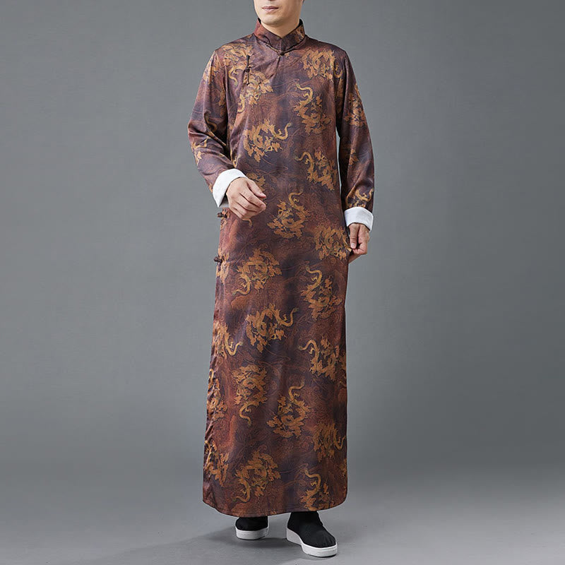 Buddha Stonesヴィンテージ中国製カエルボタン唐装メンズドラゴンコットンローブ