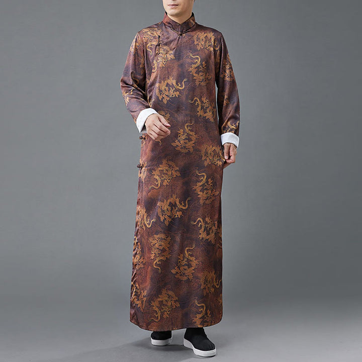 Buddha Stonesヴィンテージ中国製カエルボタン唐装メンズドラゴンコットンローブ