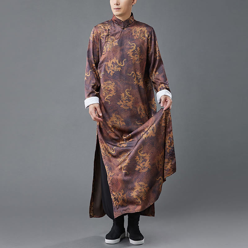 Buddha Stonesヴィンテージ中国製カエルボタン唐装メンズドラゴンコットンローブ