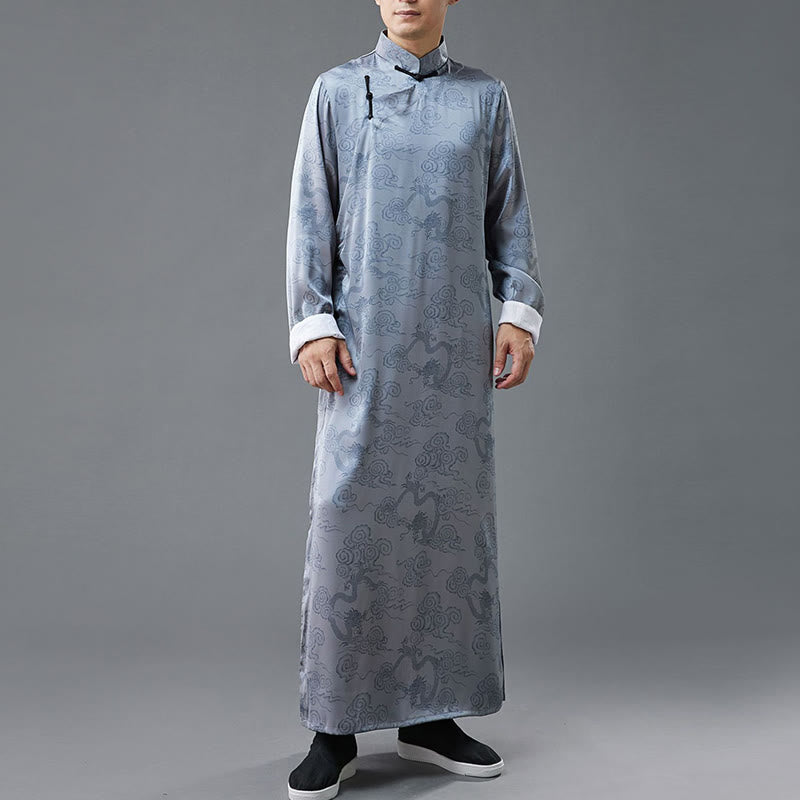 Buddha Stonesヴィンテージ中国製カエルボタン唐装メンズドラゴンコットンローブ