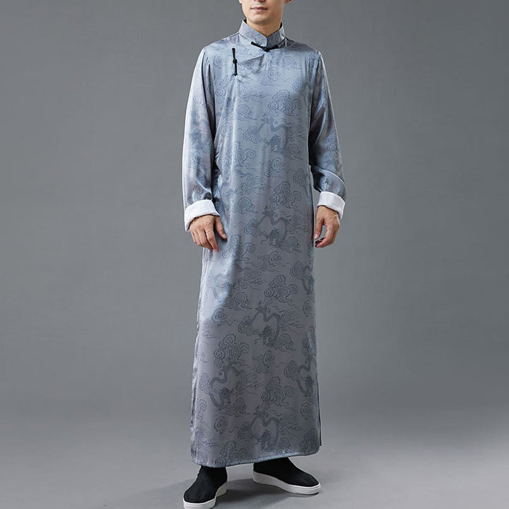 Buddha Stonesヴィンテージ中国製カエルボタン唐装メンズドラゴンコットンローブ