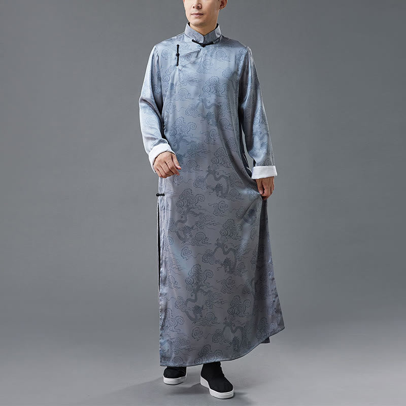 Buddha Stonesヴィンテージ中国製カエルボタン唐装メンズドラゴンコットンローブ