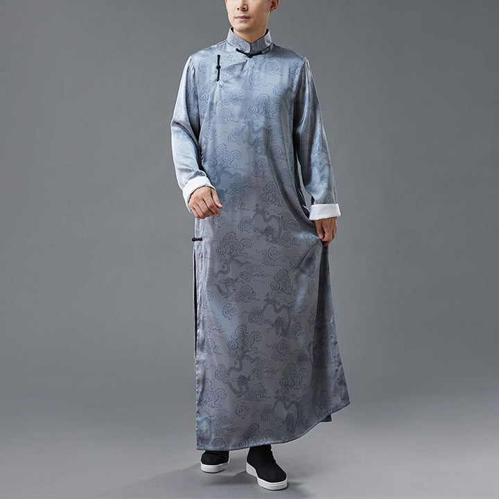 Buddha Stonesヴィンテージ中国製カエルボタン唐装メンズドラゴンコットンローブ