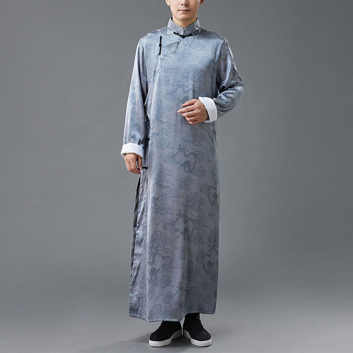 Buddha Stonesヴィンテージ中国製カエルボタン唐装メンズドラゴンコットンローブ
