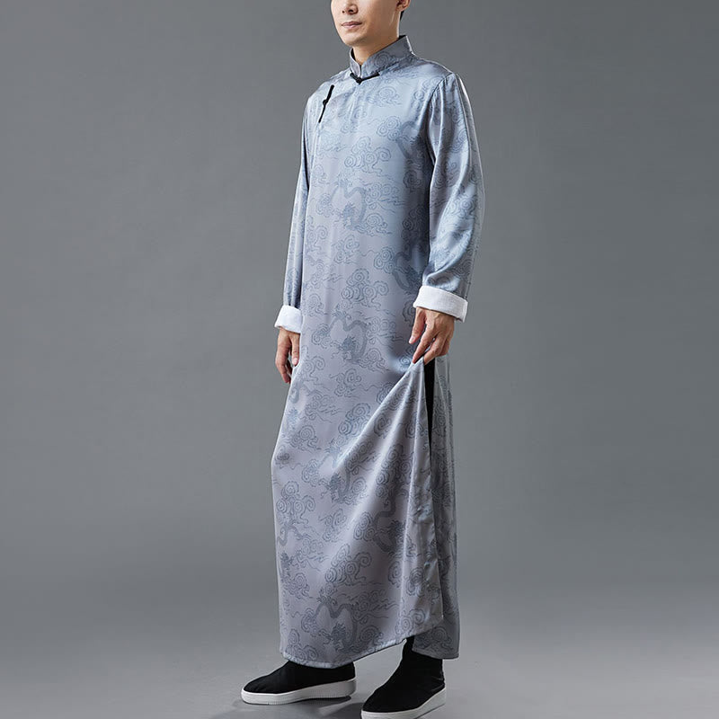 Buddha Stonesヴィンテージ中国製カエルボタン唐装メンズドラゴンコットンローブ - image 8