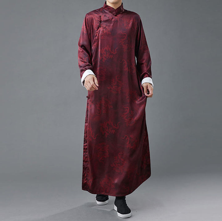 Buddha Stonesヴィンテージ中国製カエルボタン唐装メンズドラゴンコットンローブ