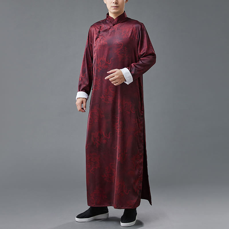 Buddha Stonesヴィンテージ中国製カエルボタン唐装メンズドラゴンコットンローブ